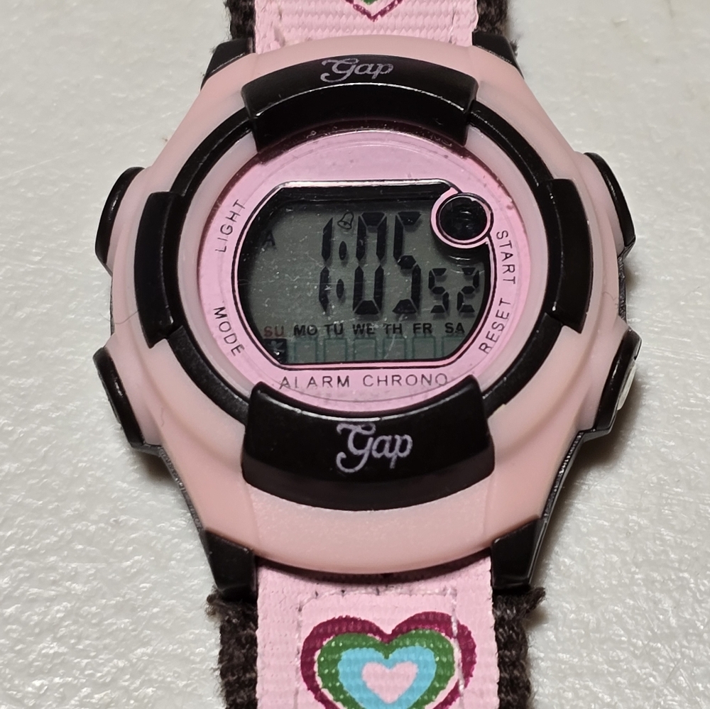 Original Gap Womens Digital Watch Pink with Hearts Tested Works